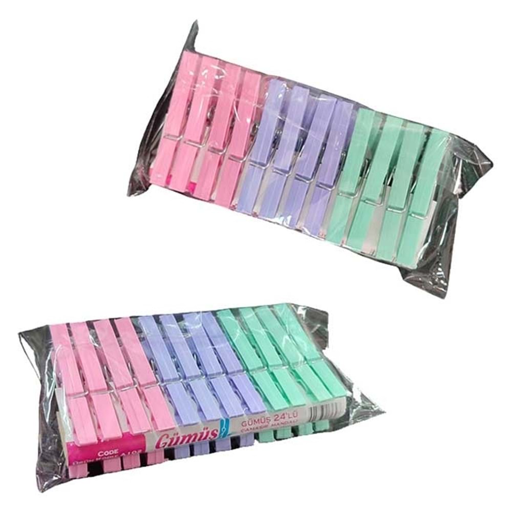 GÜMÜŞ PLASTİK ÇAMAŞIR MANDAL 24 LÜ *80