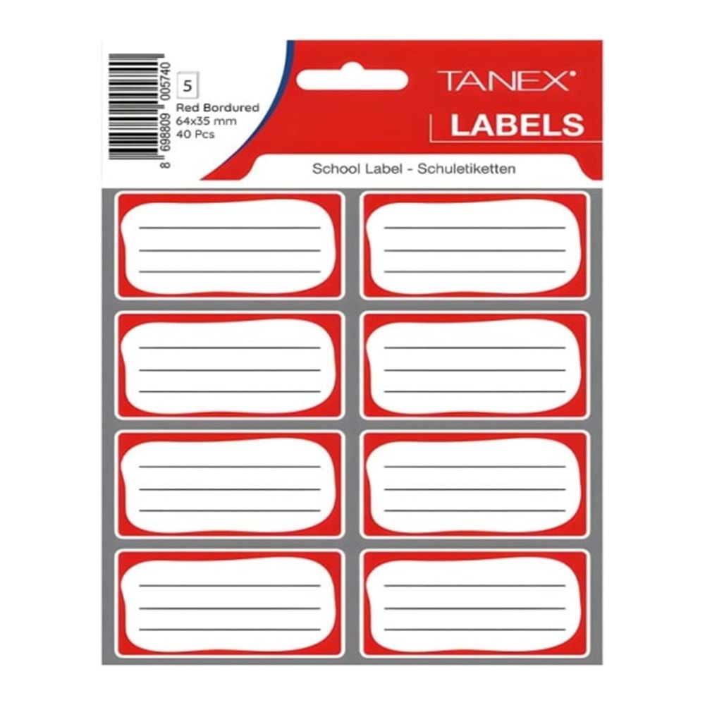 TANEX OKUL ETİKETİ BLUE/RED BORDER 8X5KART*10*50