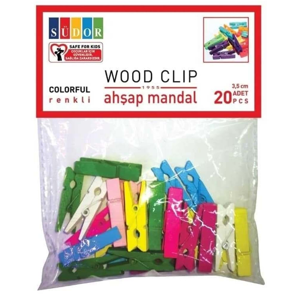 BS130 SÜDOR AHŞAP MANDAL 3.5 CM 20Lİ RENKLİ*10