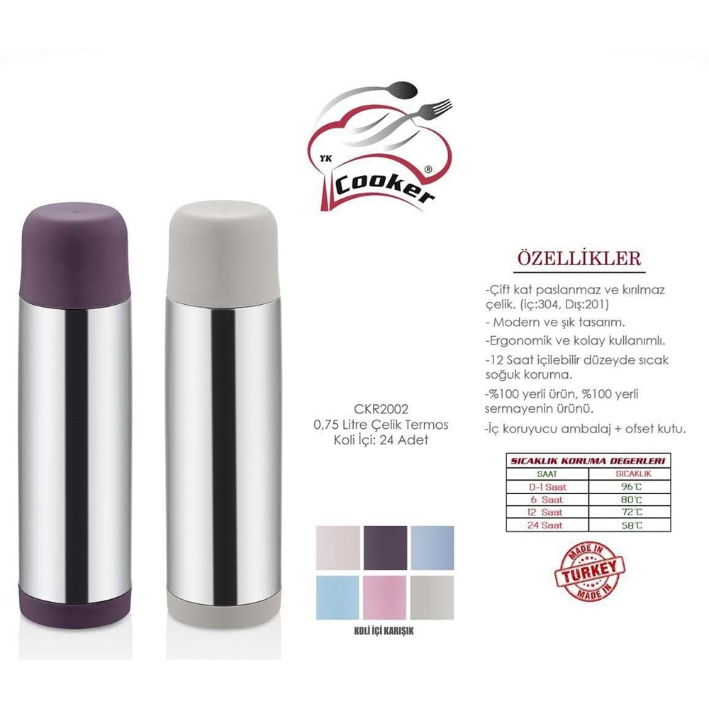 CKR2002 COOKER ÇELİK TERMOS 0.75 LT*24