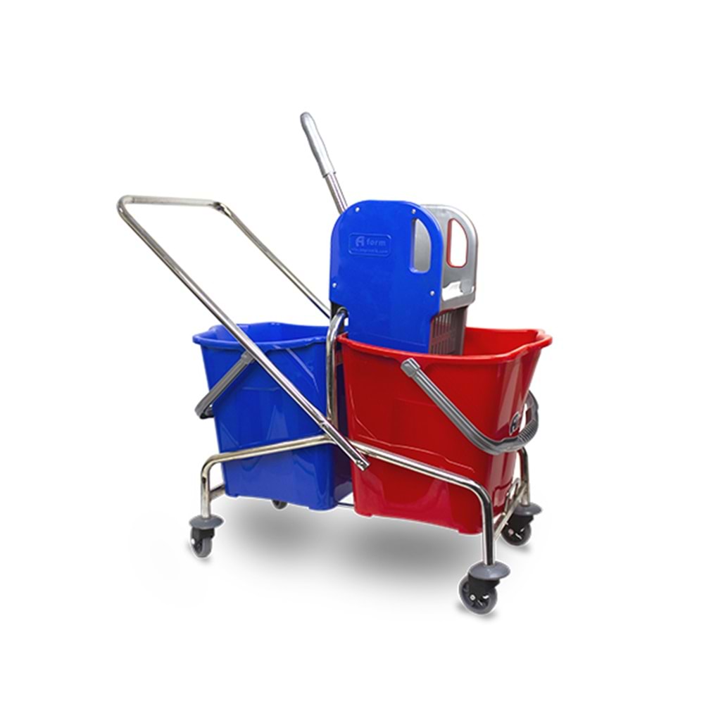 AFORM MPA101 ÇİFT KOVALI TEMİZLİK ARABASI KROM