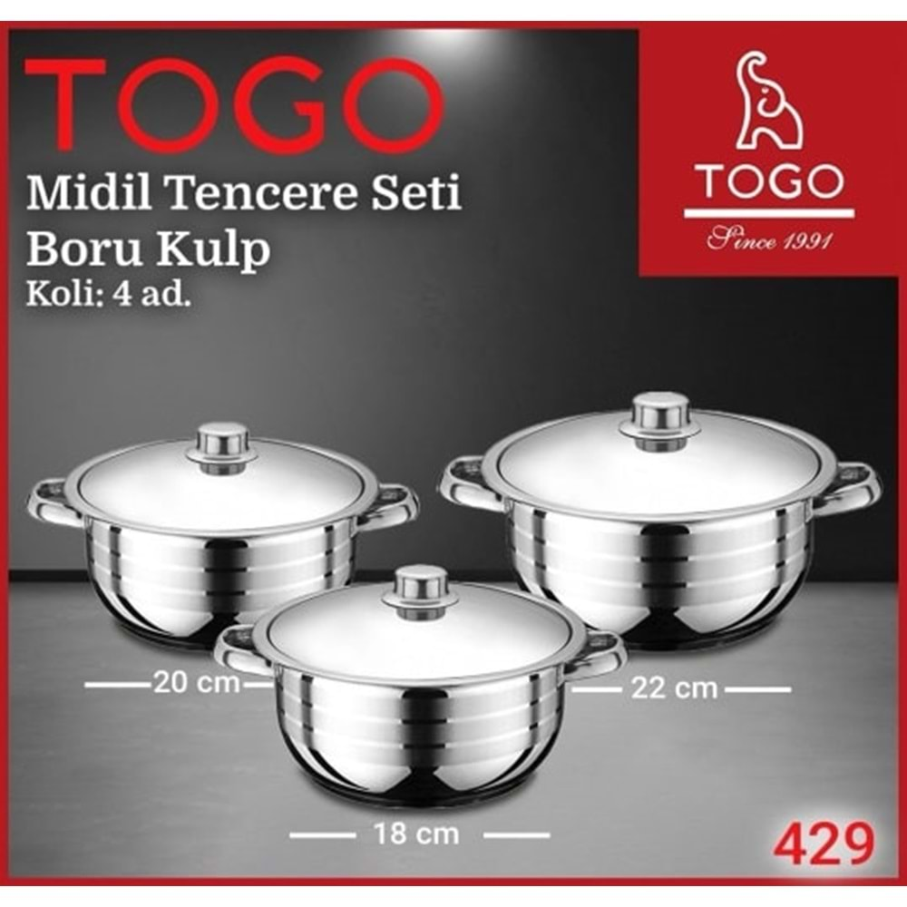 429 TOGO MİDİL TENCERE SETİ ÇELİK BORU KULP 6 PRÇ.*4