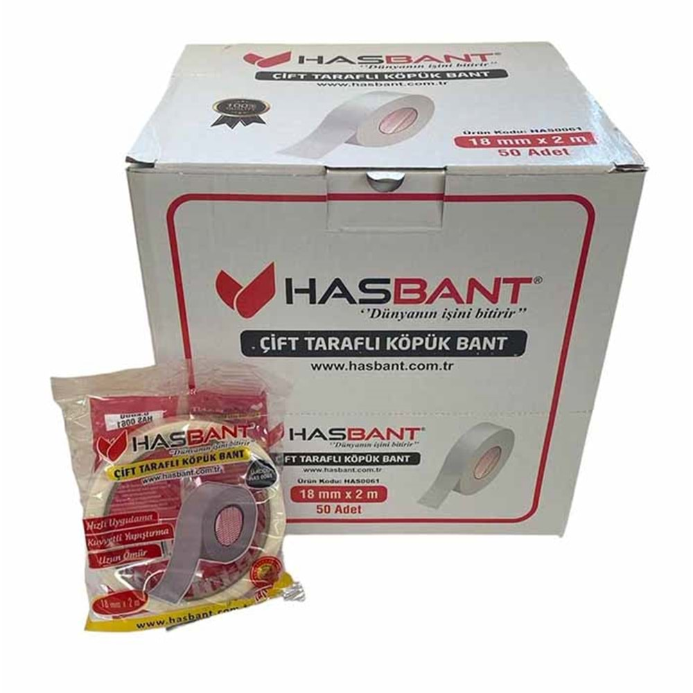 HAS0065 HASBANT ÇİFT TARAFLI KÖPÜK BANT 18X2 MT.*50