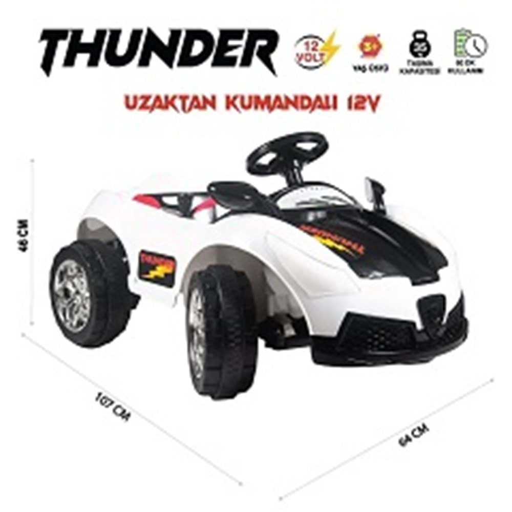 UJTOYS UJ1355 THUNDER AKÜLÜ ARABA 12V BEYAZ SARI PEMBE KIRMIZI