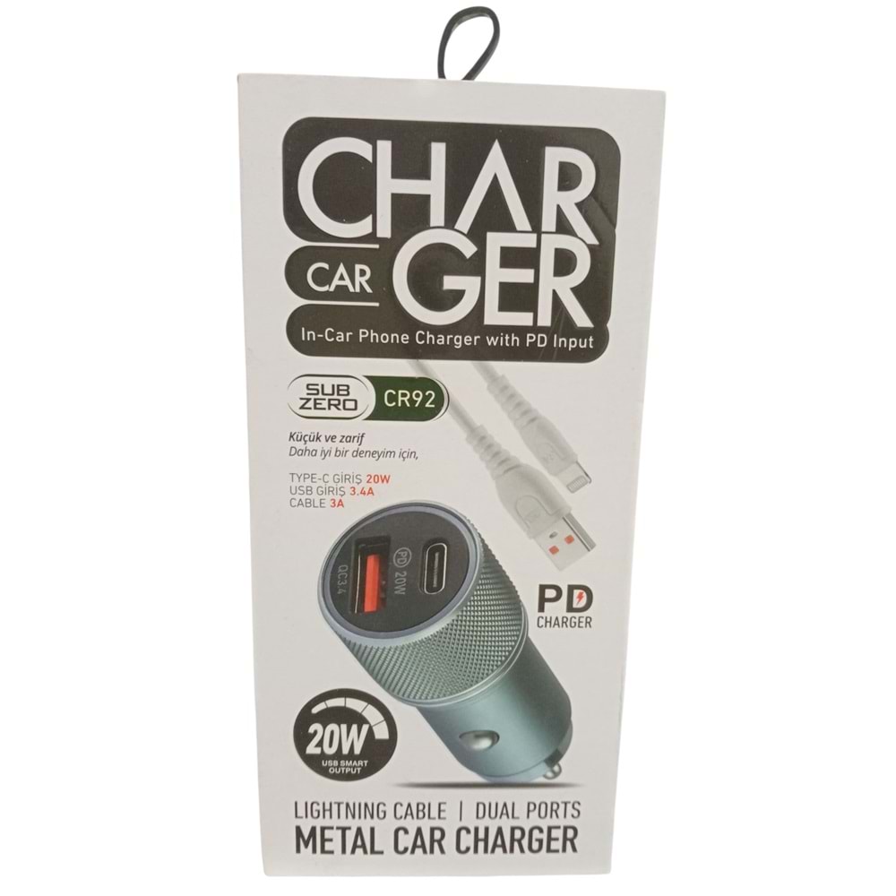 CR92 SUBZERO 20W IPONE X PD OTO ŞARJ *10