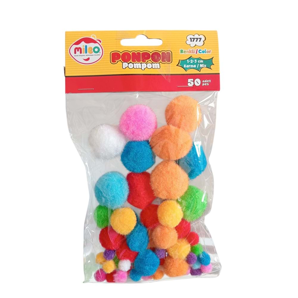 MİLEO 1777 PONPON STANDART RENKLER-1-2-3CM MİX*12