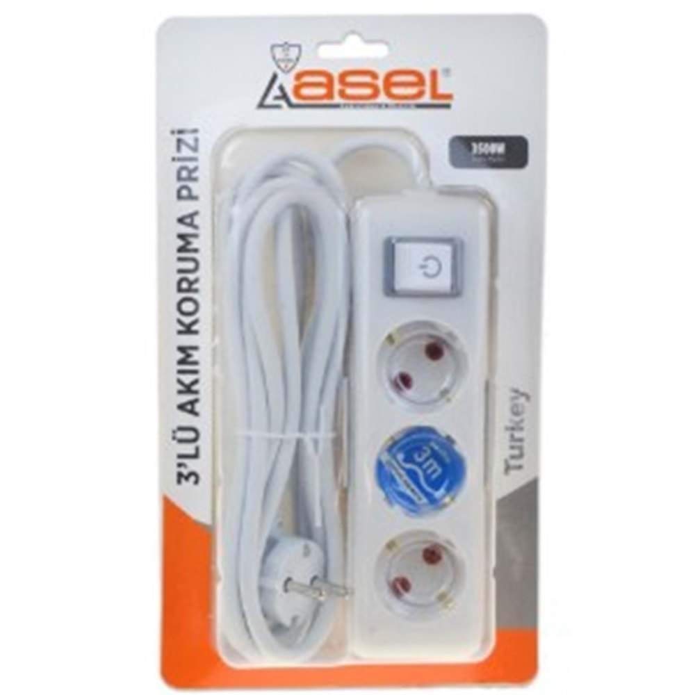 ASEL GRUP PRİZ AKIM KORUMALI ANAHTAR 3 MT 3LÜ*16