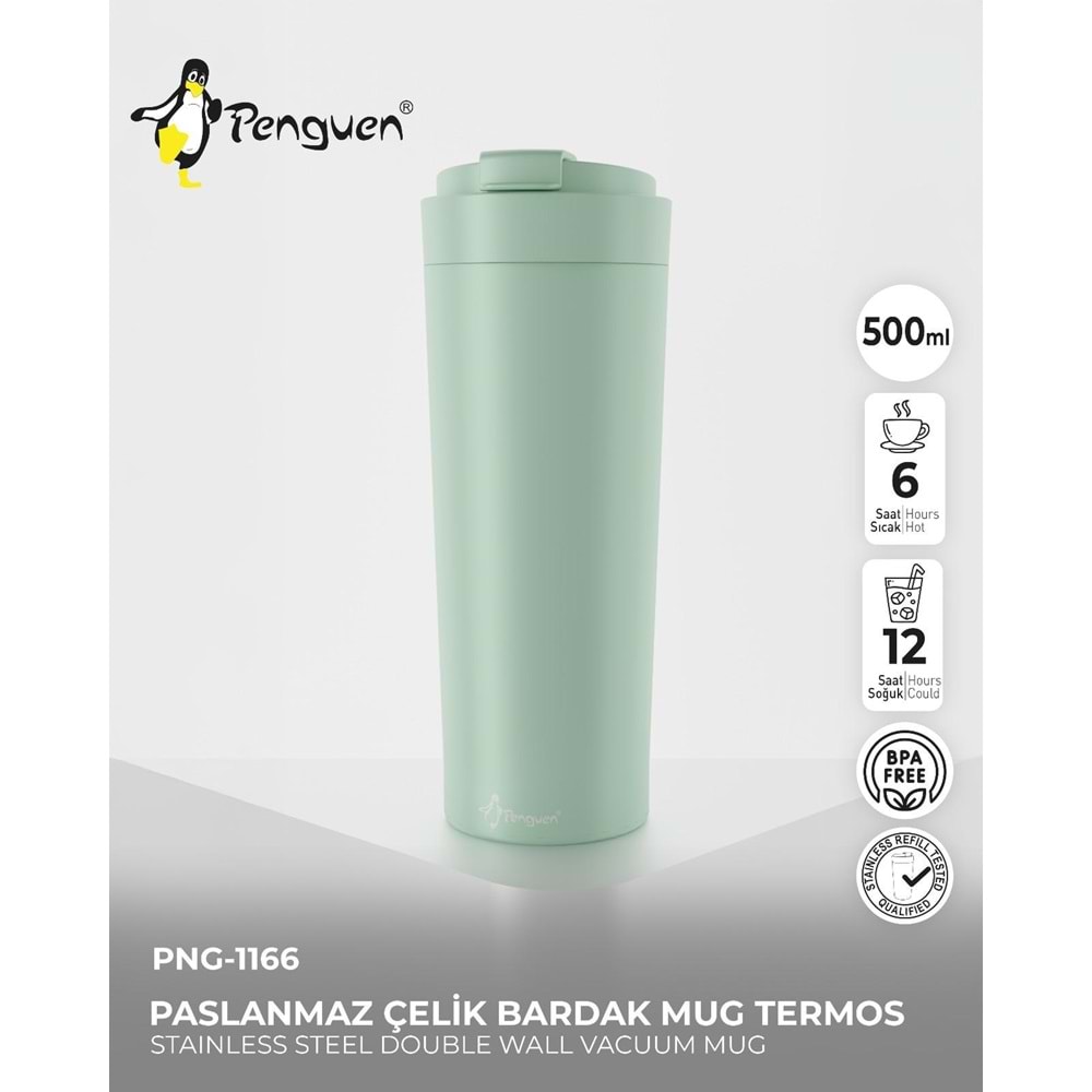1166 PENGUEN MUG ÇAY TERMOSU RENKLİ 0.5LT*24