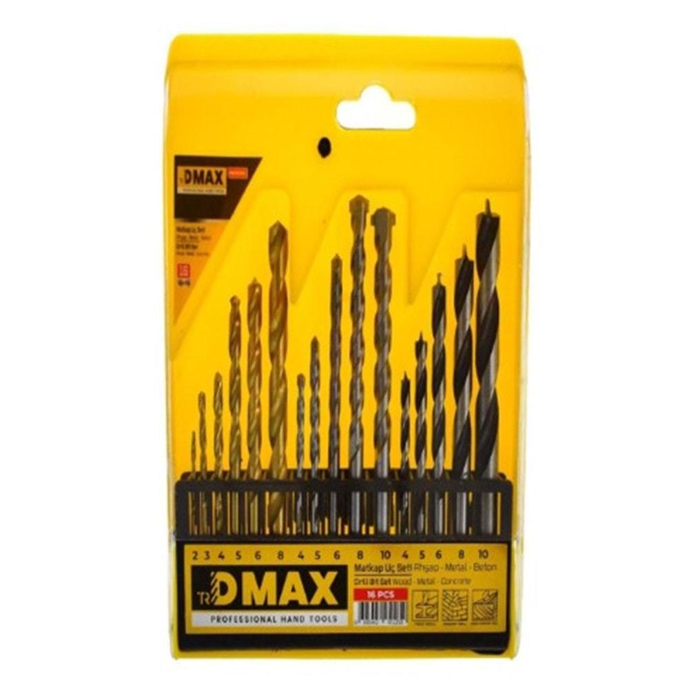 DMX4345 DMAX MATKAP UCU SETİ 16 PRÇ AHŞAP METAL BETON*12