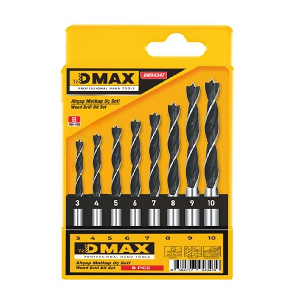 DMX4347 DMAX MATKAP UCU SETİ 8 PRÇ AHŞAP*12