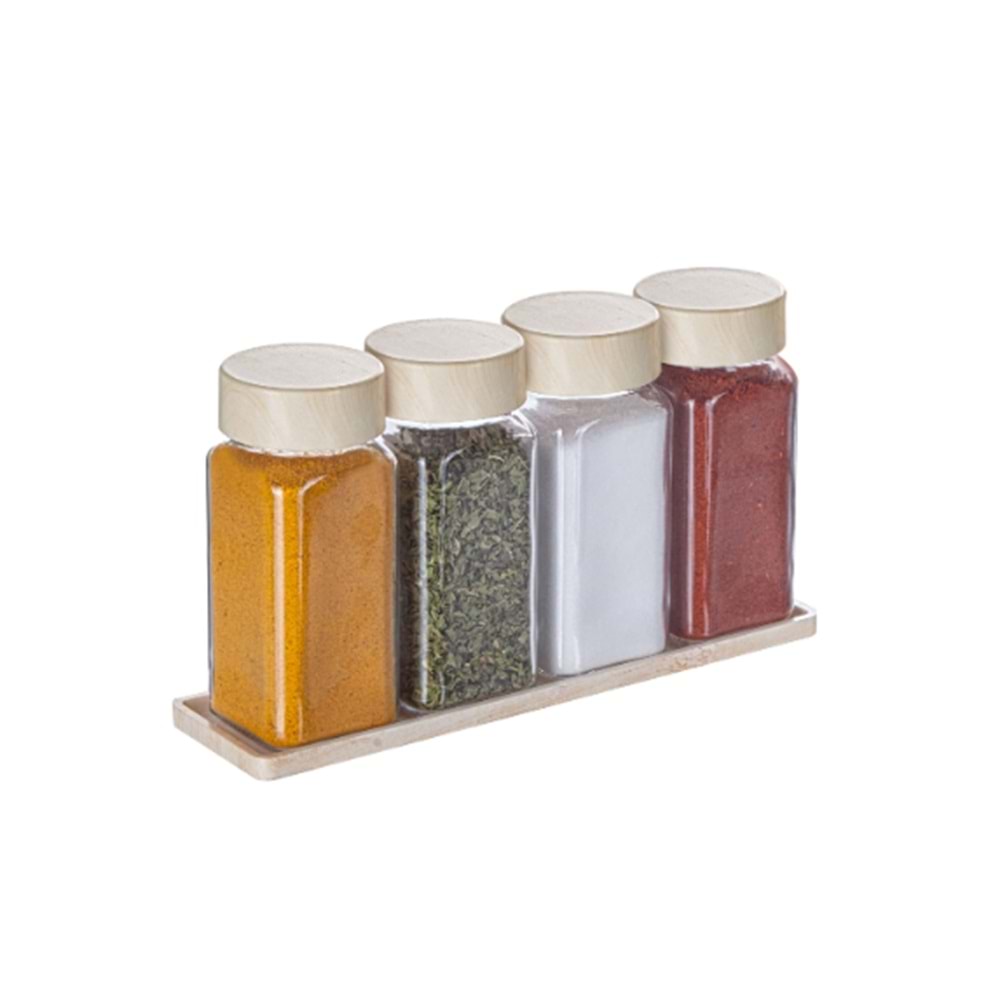 SARİNA S724 AHŞAP STANDLI TUZLUK VE BAHARATLIK SETİ 4LÜ 140CC *24