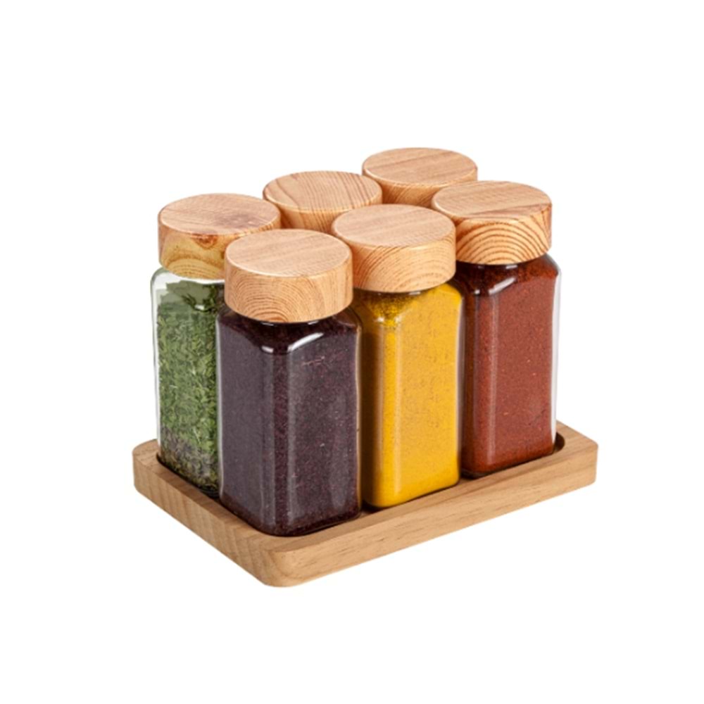 SARİNA S726 AHŞAP STANDLI TUZLUK VE BAHARATLIK SETİ 6LI 140CC *8