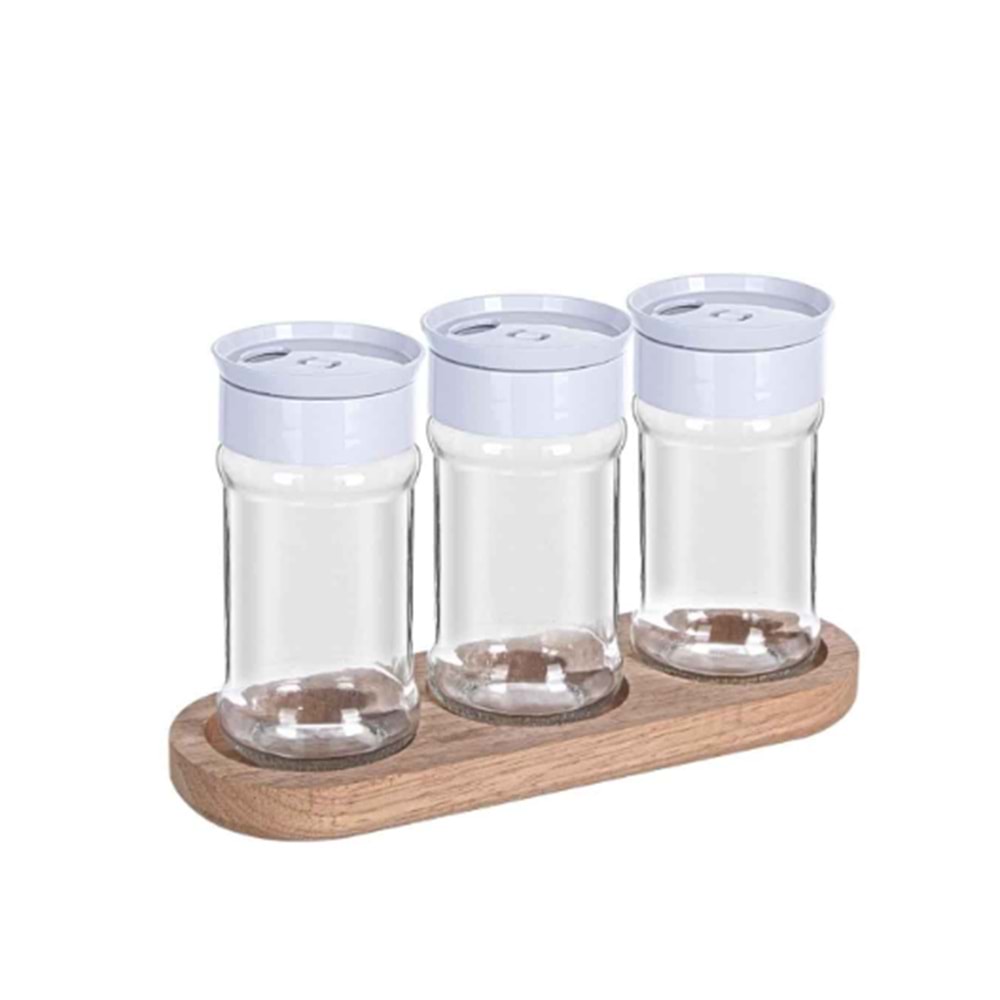 SARİNA S1404 AHŞAP STANDLI BAHARATLIK SETİ 3LÜ 220CC *12