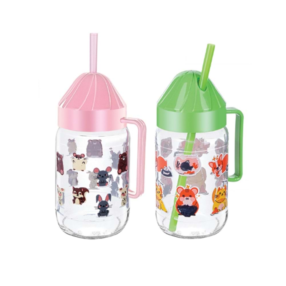 SARİNA S751 RENKLİ KULPLU PİPETLİ BARDAK 360CC *24