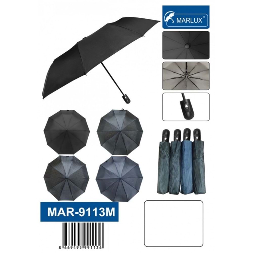 MARLUX MAR9113M ŞEMSİYE ERKEK 3 KATLI RÜZGAR KORUMA 10 TEL*12