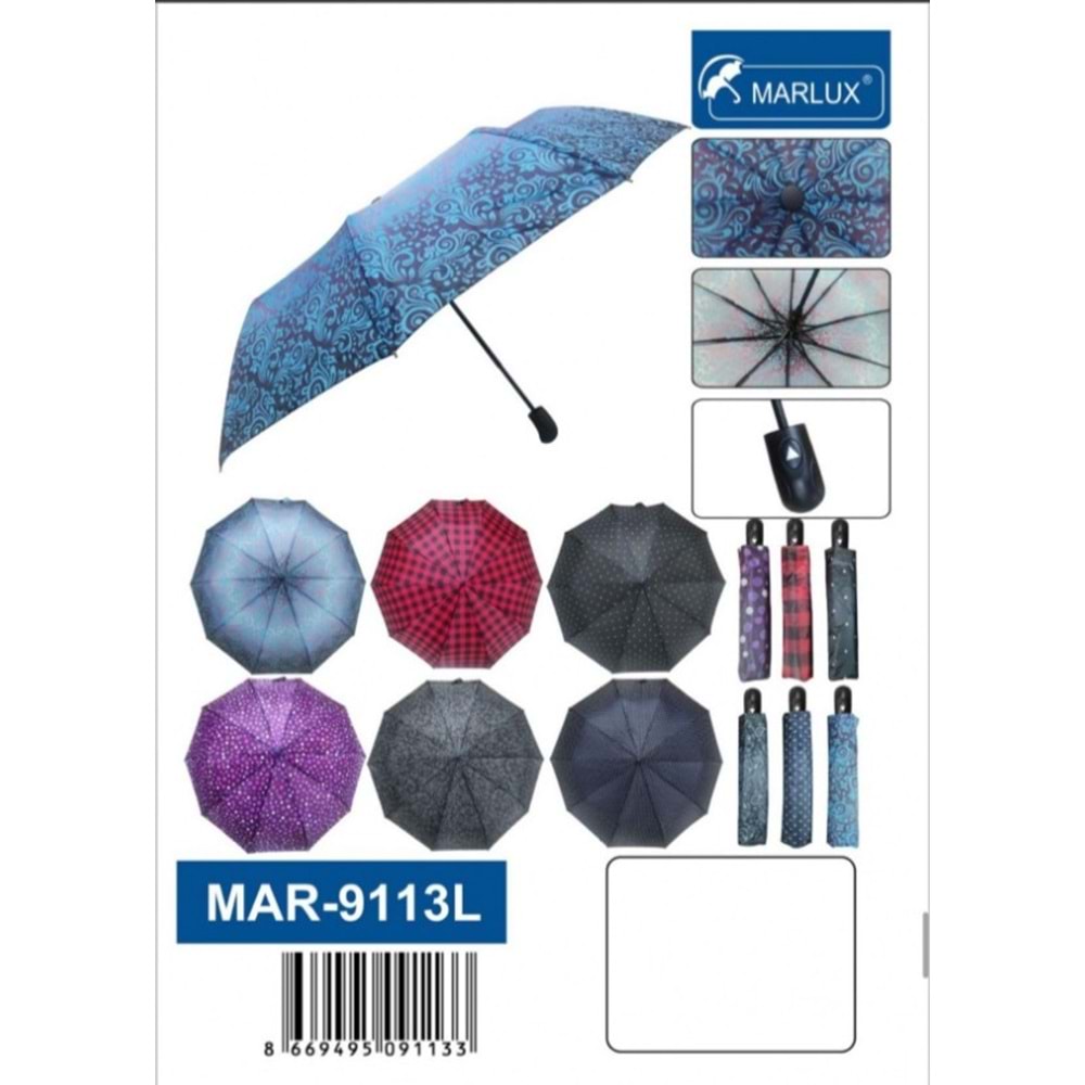 MARLUX MAR9113L ŞEMSİYE BAYAN 3 KATLI RÜZGAR KORUMA 10 TEL*12