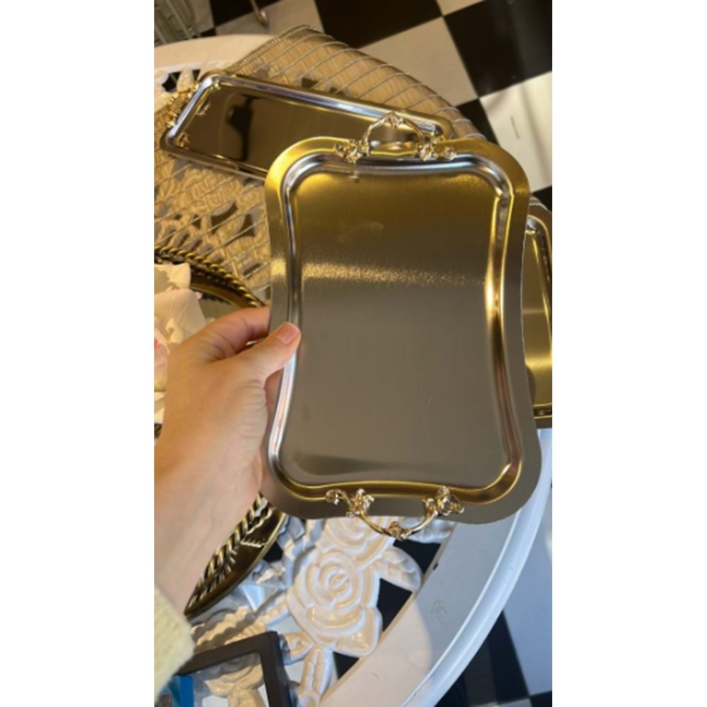 MANOR HOME MNR-TPSE197-177 İNCE İTALYAN GÜLLÜ KULP GÜMÜŞ TEPSİ