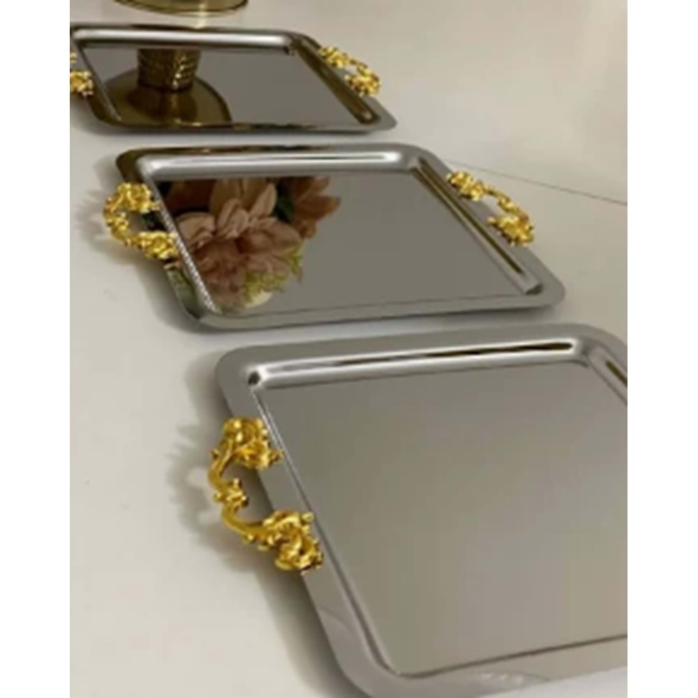 MANOR HOME MNR-TPSE506 KARE LİNA KULP KROM SUNUM TEPSİ