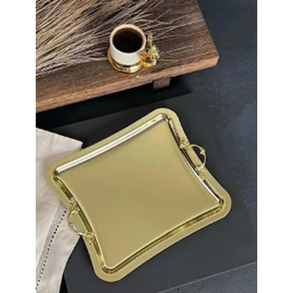 MANOR HOME MNR-TPSE507 KARE LİNA KULP GOLD SUNUM TEPSİ