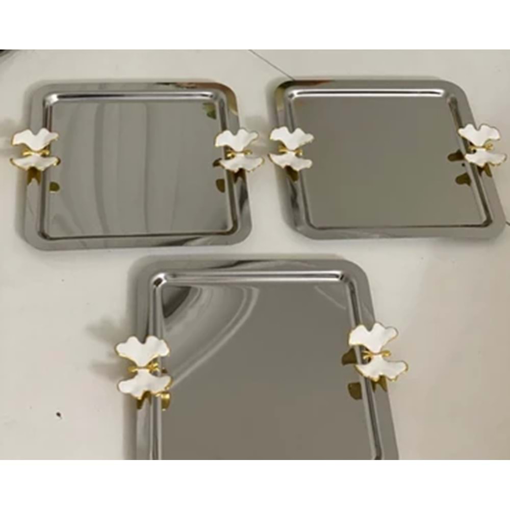 MANOR HOME MNR-TBKLB05 KARE BEYAZ KELEBEK KULP KROM TEPSİ