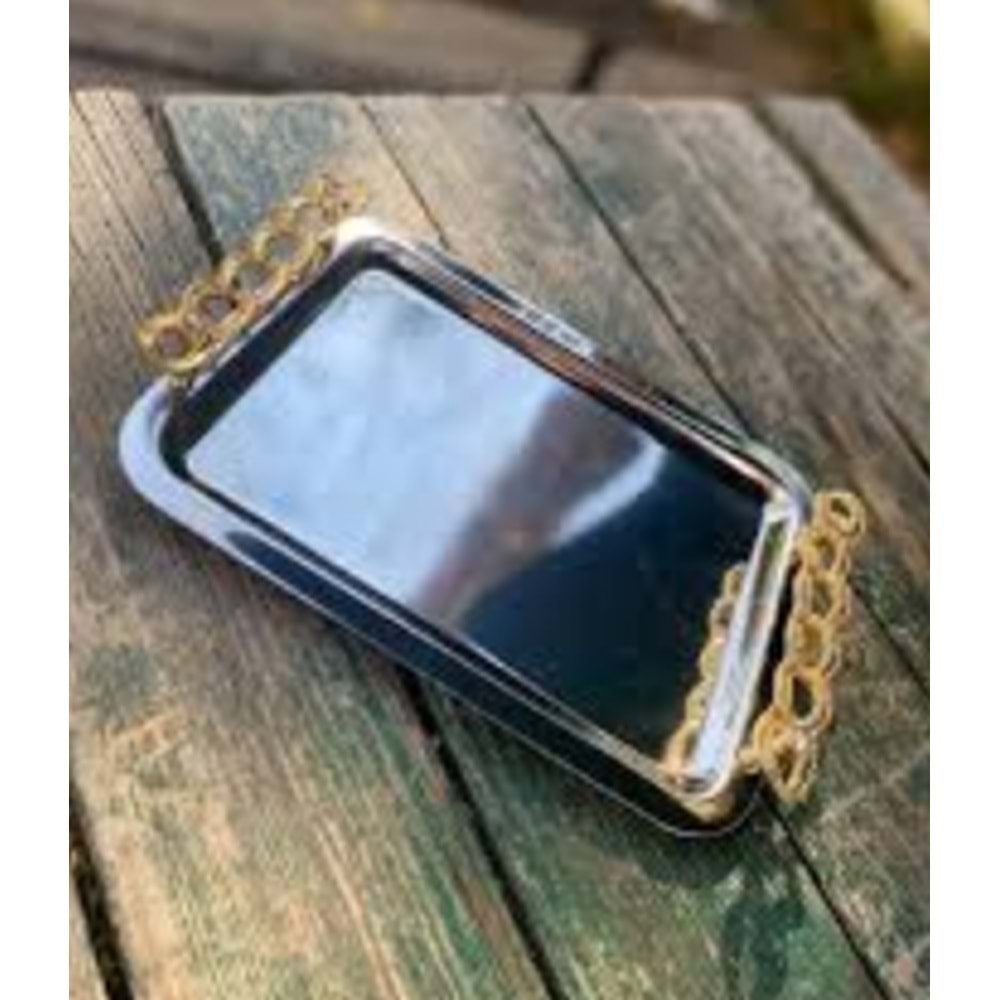 MANOR HOME MNR-TPSE751 KARE ZİNCİR KULP GÜMÜŞ TEPSİ