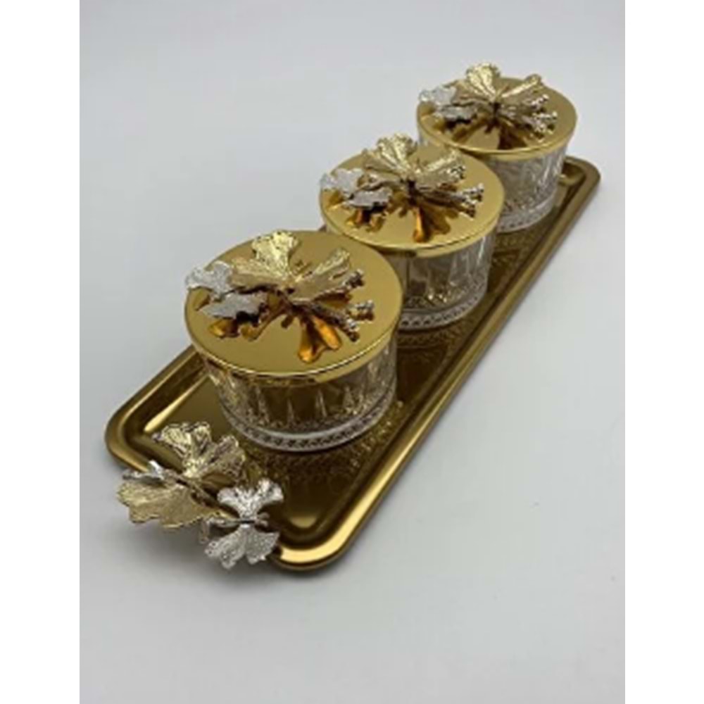 MANOR HOME MNR-OK8606 3 LÜ BATON TEPSİLİ ELİSİA SUNUMLUK GOLD-GÜMÜŞ