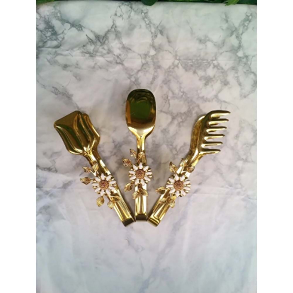 MANOR HOME MNR-ALT49 3LÜ BEYAZ PAPATYA GOLD MAŞA SET