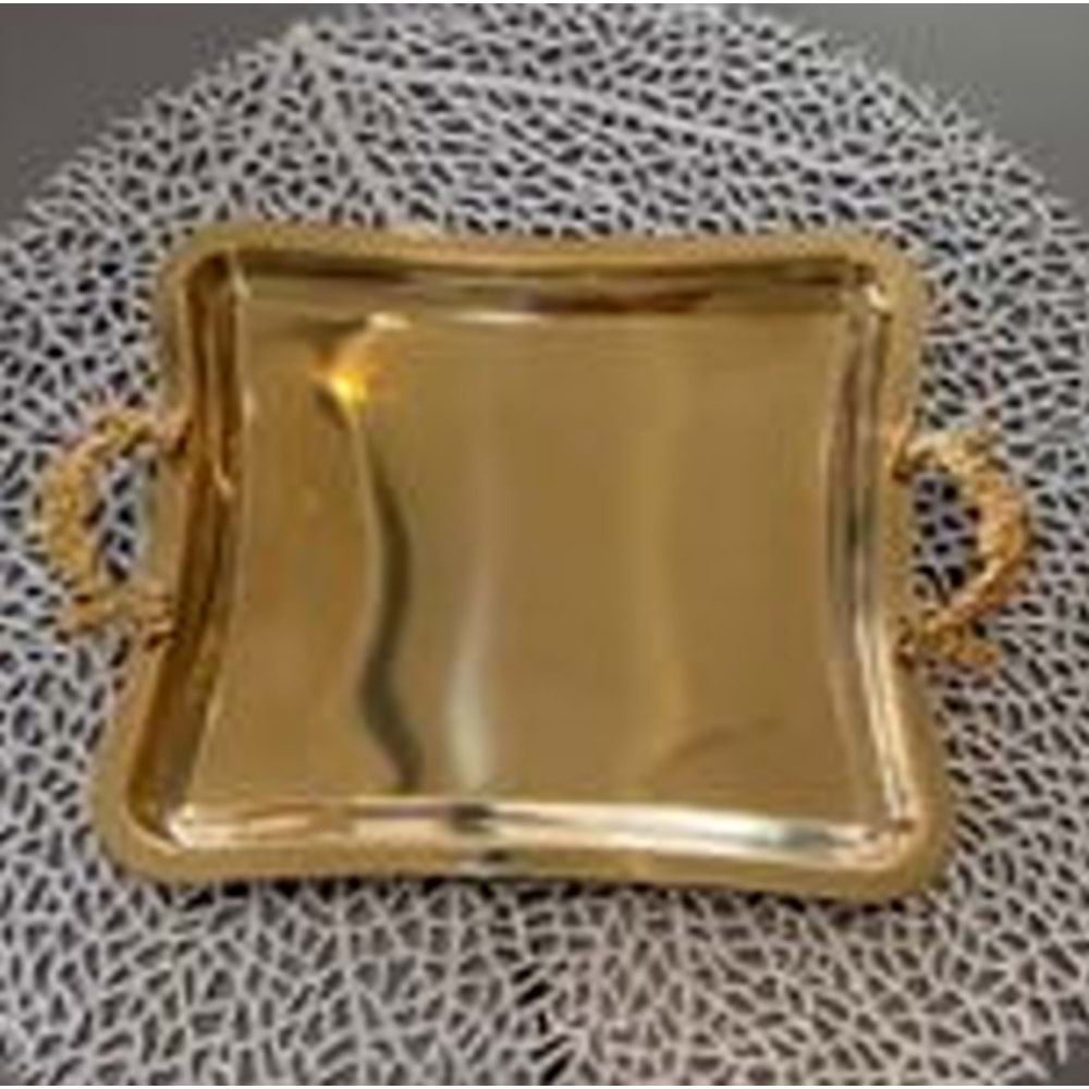 MANOR HOME MNR-TPSE194 İTALYAN GÜLLÜ KULP GOLD SUNUM TEPSİ