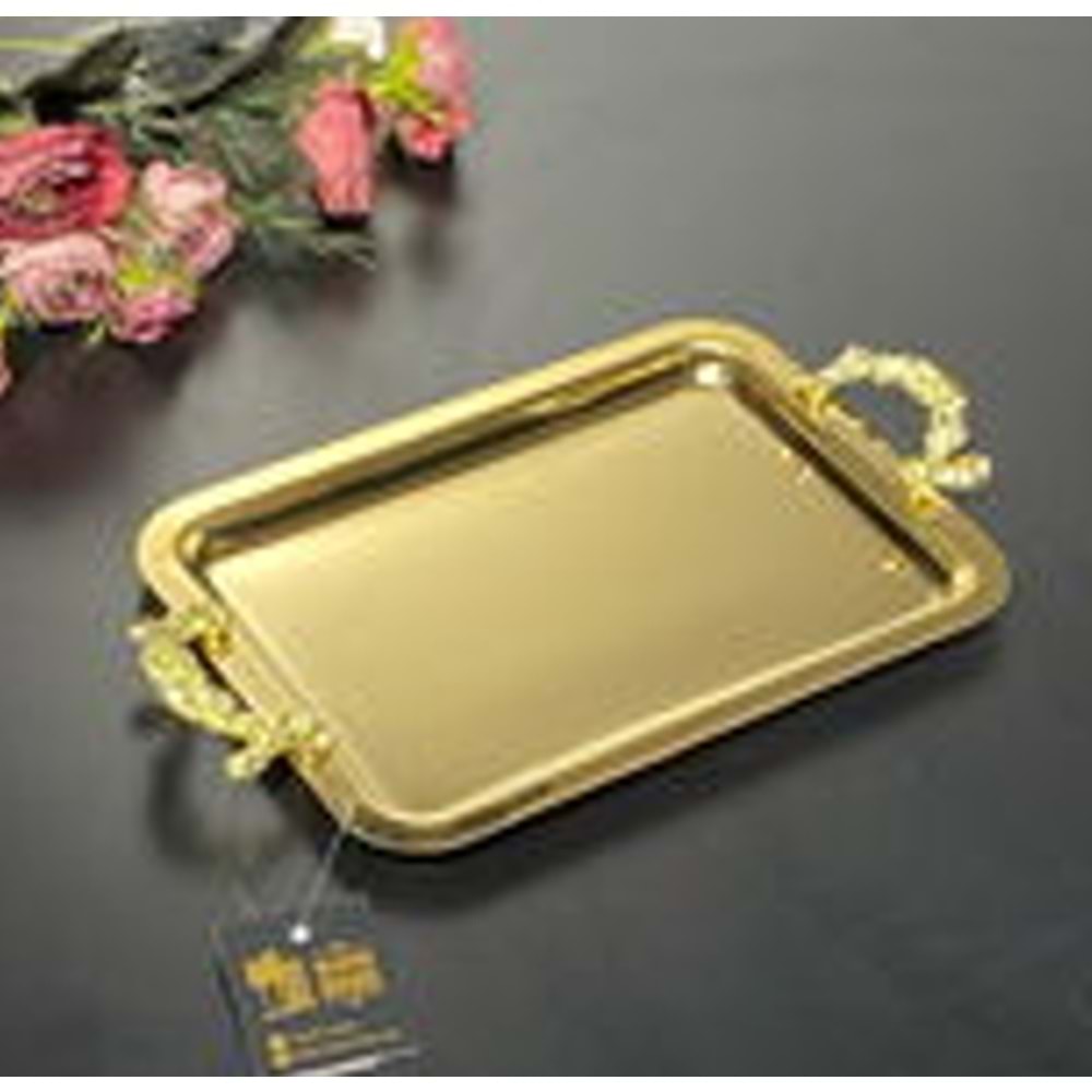 MANOR HOME MNR-TPSE176 DİK GÜLLÜ KULP GOLD TEPSİ