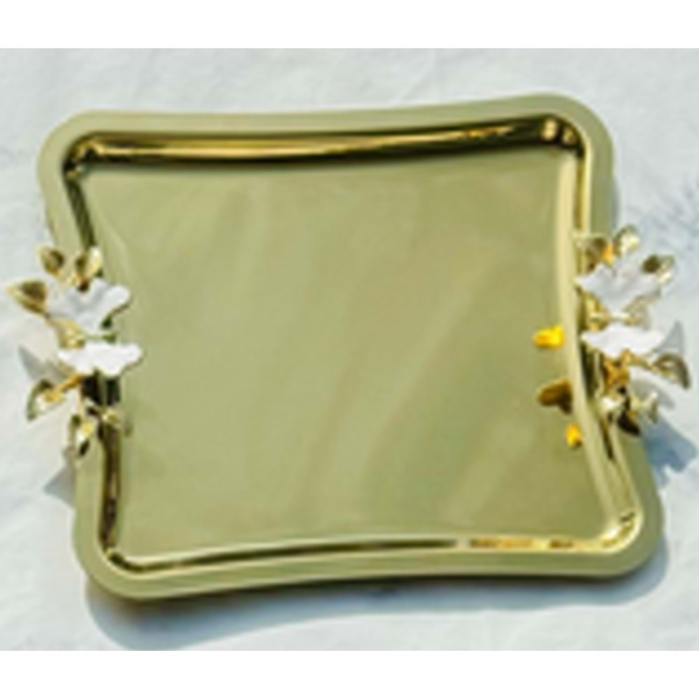 MANOR HOME MNR-TBKLB04 İTALYAN BEYAZ KELEBEK KULP GOLD TEPSİ