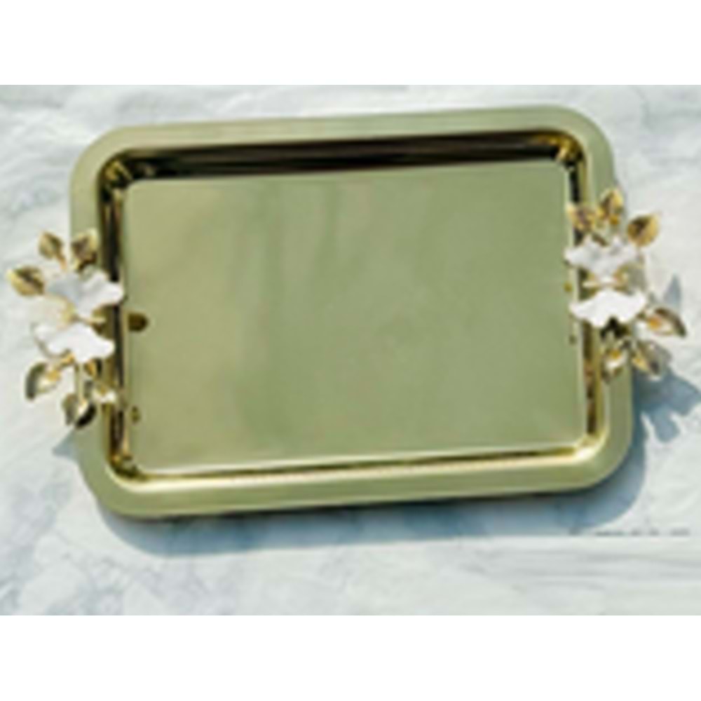 MANOR HOME MNR-TBKLB08 DİK BEYAZ KELEBEK KULP GOLD TEPSİ