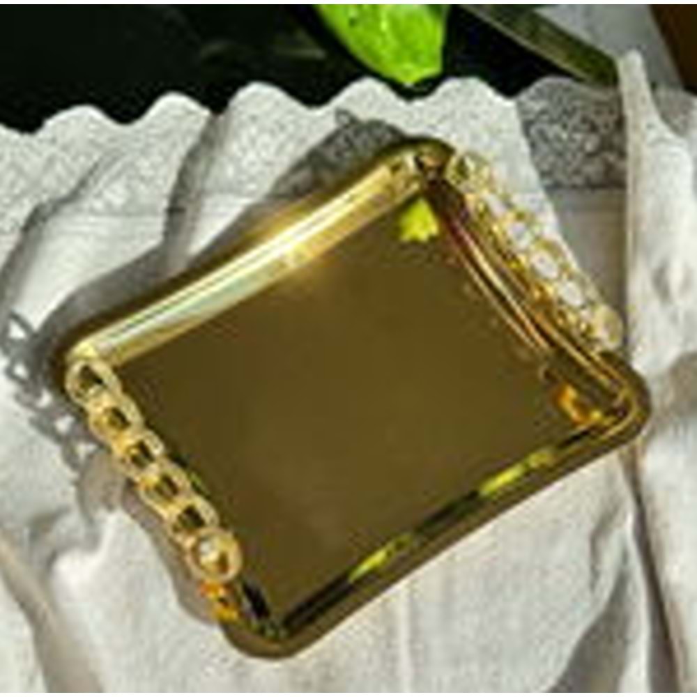 MANOR HOME MNR-TPSE752 İTALYAN ZİNCİR KULP GOLD SUNUM TEPSİ