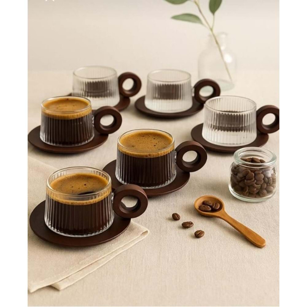 MT87 MİTER AKASYA KAHVE TAKIMI ÇİZGİLİ 12 PRÇ*12