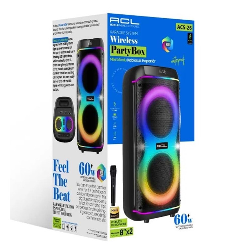 ACS26 ACL 60W HOPARLÖR MİKROFONLU PARTYBOX