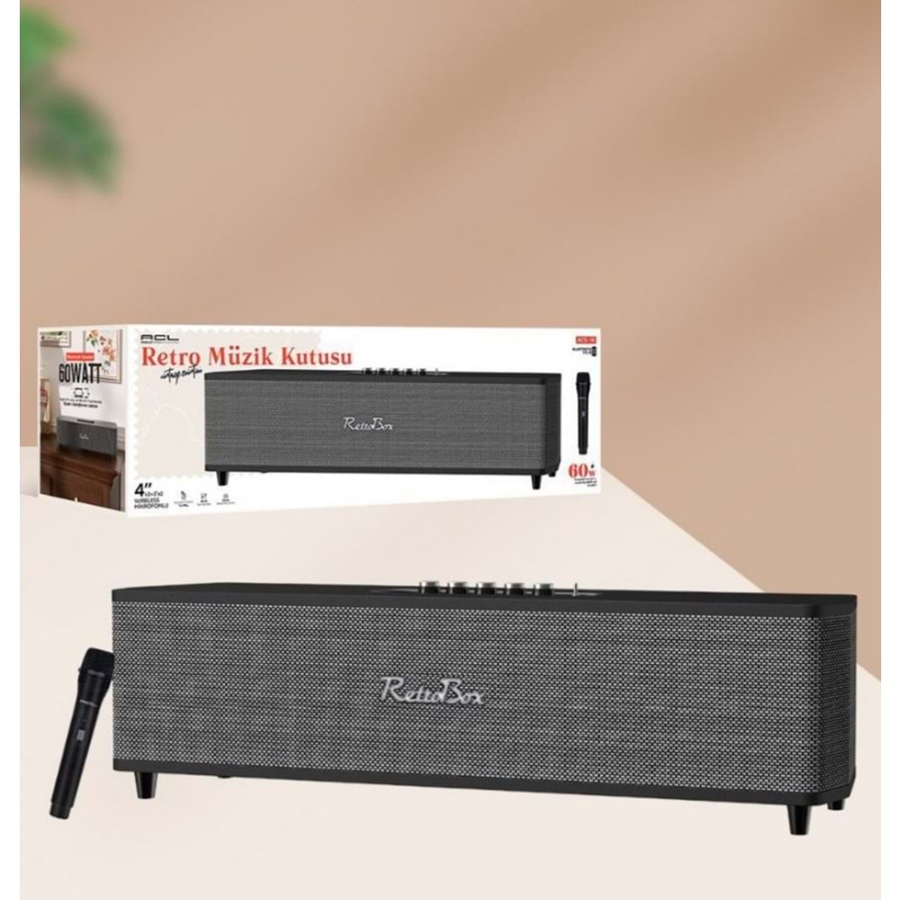 ACS18 ACL 60W HOPARLÖR MİKROFONLU RETRO MÜZİK KUTUSU BT
