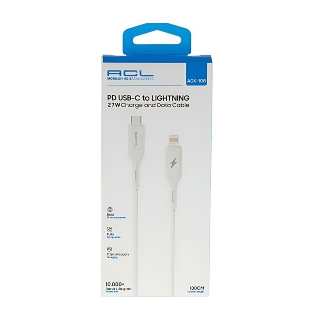 ACK108 ACL ŞARJ KABLO İPHONE LİGHTNİNG PD 27W*10