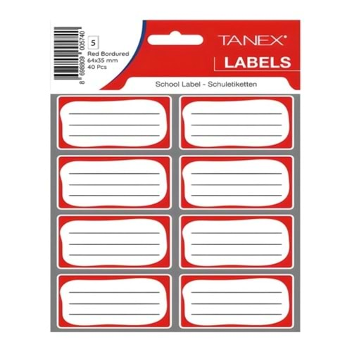 TANEX OKUL ETİKETİ BLUE/RED BORDER 8X5KART*10*50