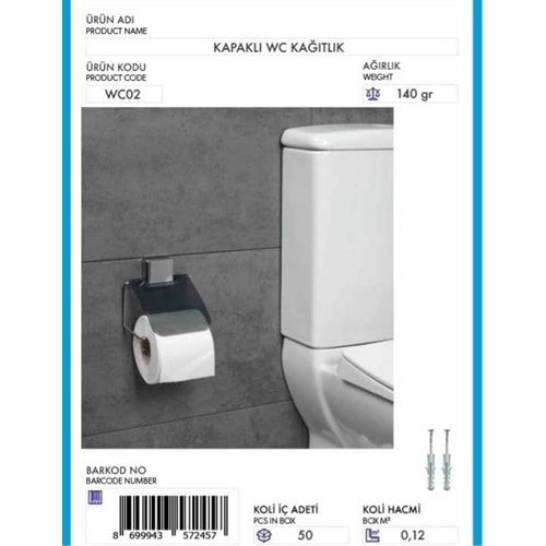 WC02 ELMOP WC KAĞITLIK KAPAKLI KROM*50