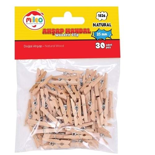 MİLEO 1826 AHŞAP MANDAL 25 MM NATUREL*24