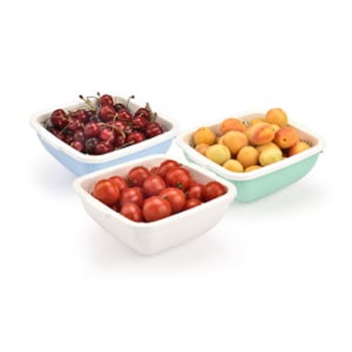 ÜÇSAN M060 SÜZGEÇLİ KARE KASE İKİLİ SET 1,8 LT*36