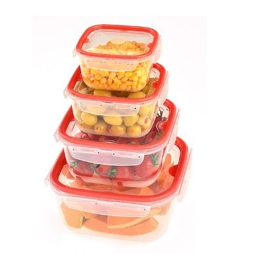 ÜÇSAN M1077 KİLİTLİ KARE SAKLAMA KABI 4 LÜ SET*24