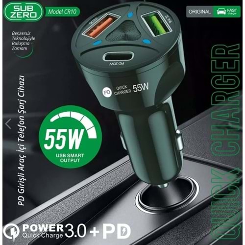 AURİS ARS-CR10 55W 2USB + PD OTO ADAPTÖR *10