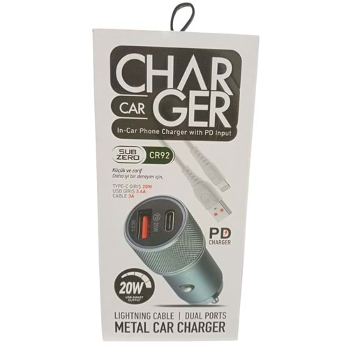 CR92 SUBZERO 20W IPONE X PD OTO ŞARJ *10