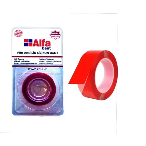 ALFA AB501 AKRİLİK SİLİKON ÇİFT TARAFLI BANT 18X1.5MT *432