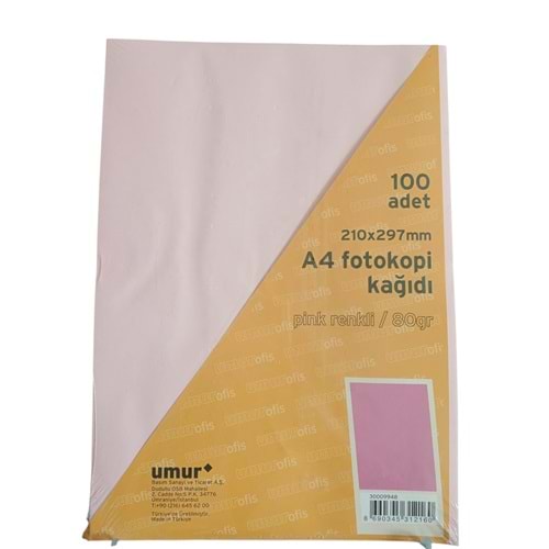 UMUR A4 FOTOKOPİ KAĞIDI RENKLİ PİNK 100 LÜ *25