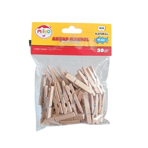 MİLEO 1828 AHŞAP MANDAL 45MM NATUREL*24