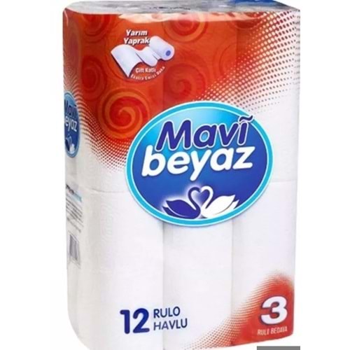 MAVİ BEYAZ ÇİFT KATLI HAVLU 12Lİ*3