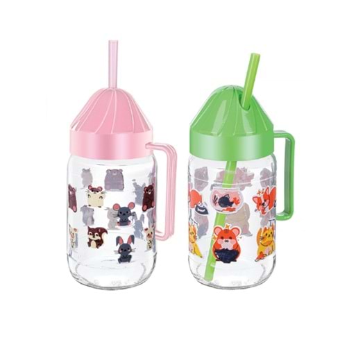 SARİNA S751 RENKLİ KULPLU PİPETLİ BARDAK 360CC *24