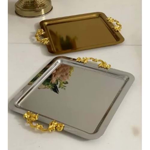 MANOR HOME MNR-TPSE195 İTALYAN GÜLLÜ KULP GÜMÜŞ TEPSİ