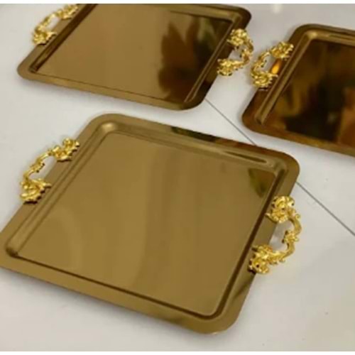 MANOR HOME MNR-TPSE187 KARE GÜLLÜ KULP GOLD TEPSİ